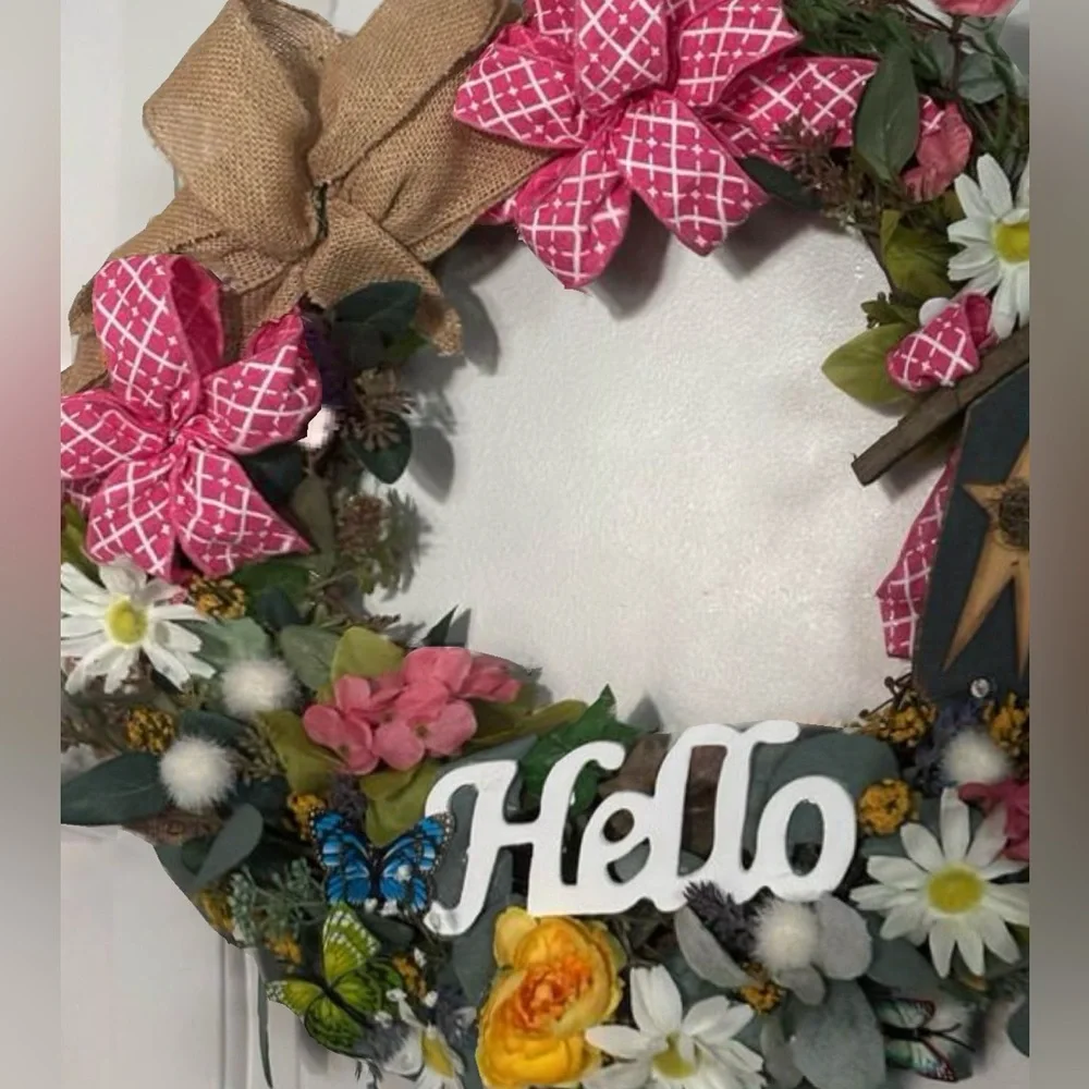 Hand Crafted Hello Summer Wreath Beautiful Floral Pink Accents Custom Final Sale